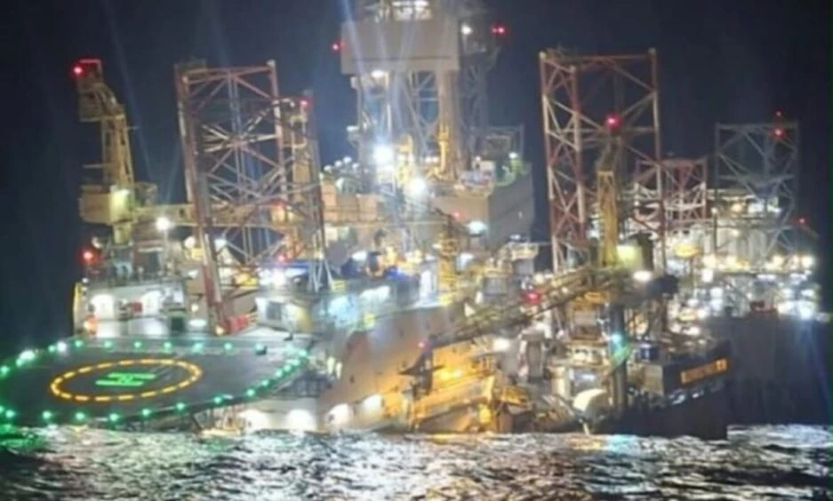 Reference photograph of the Prospector 5 jack-up drilling rig, identified by Energy Voice; not a verified photograph of the sinking.