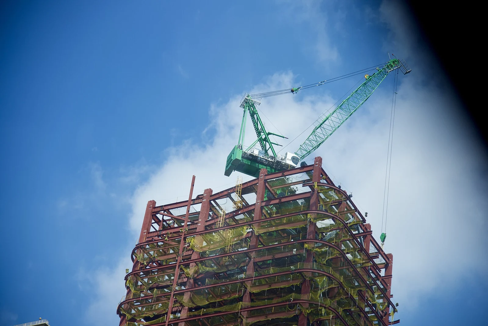 Steel-frame building under construction in Taiwan; reference image, not the TSMC incident